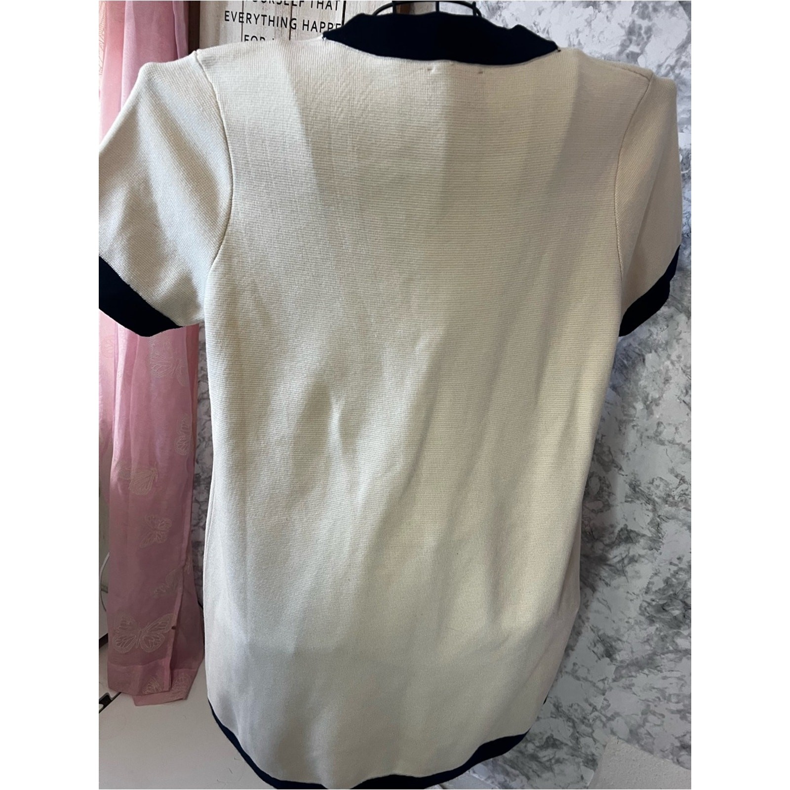 Tuckernuck Ivory Navy Contrast Knit Mini Shift Dress Wool Blend Size L