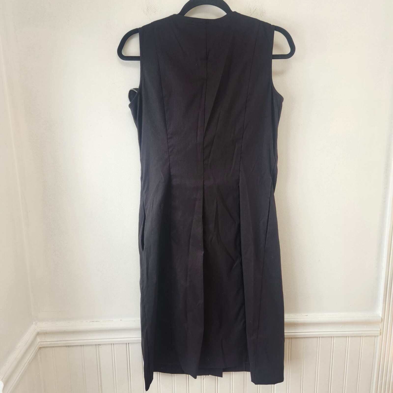 RARE Samuel Dong Black Ruffle Zipper Dress Fitted Sheath Pencil LBD Size M
