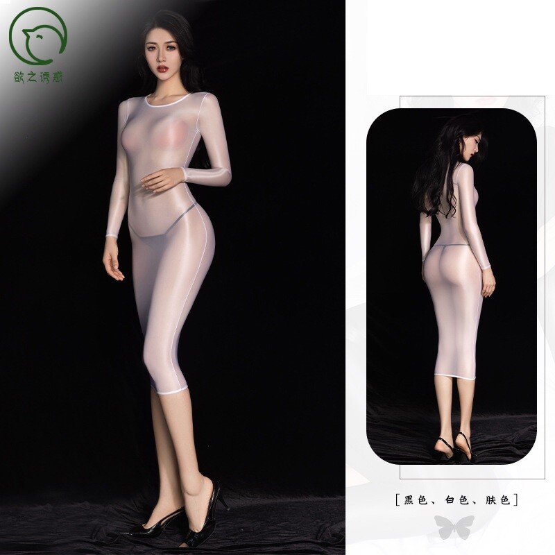 Womens Long Sleeve Shiny Glossy Sheer Bodycon Dress Mini Dress Clubwear Party