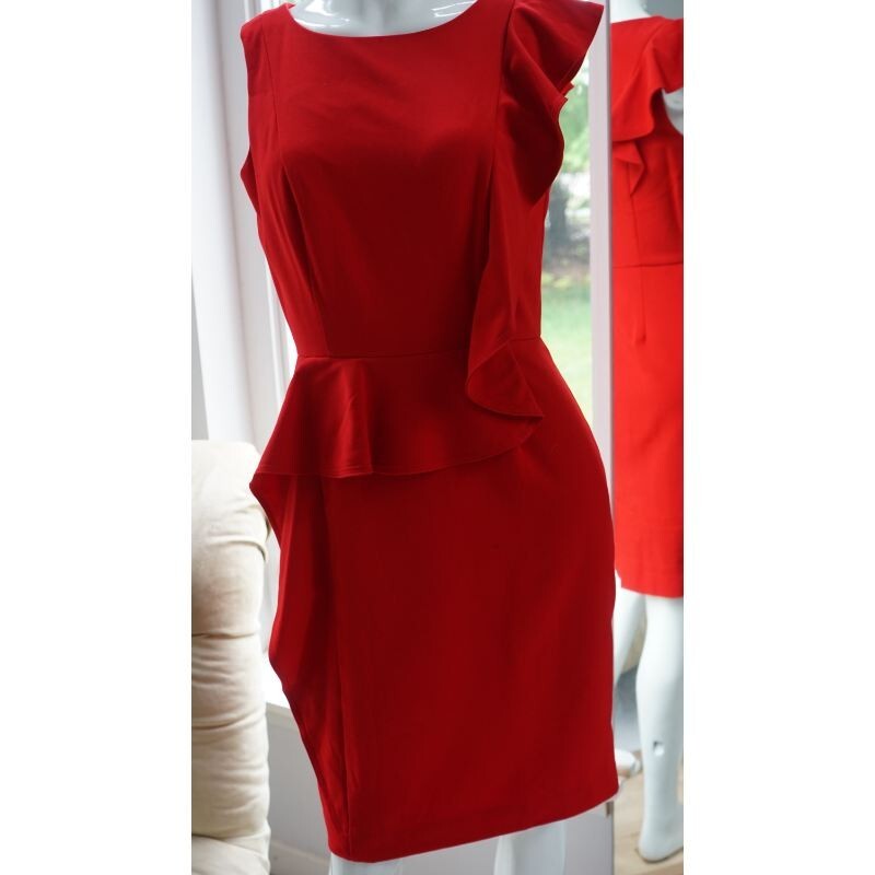 Calvin Klein Ruffeled Fitted Red Power Dress Size 4