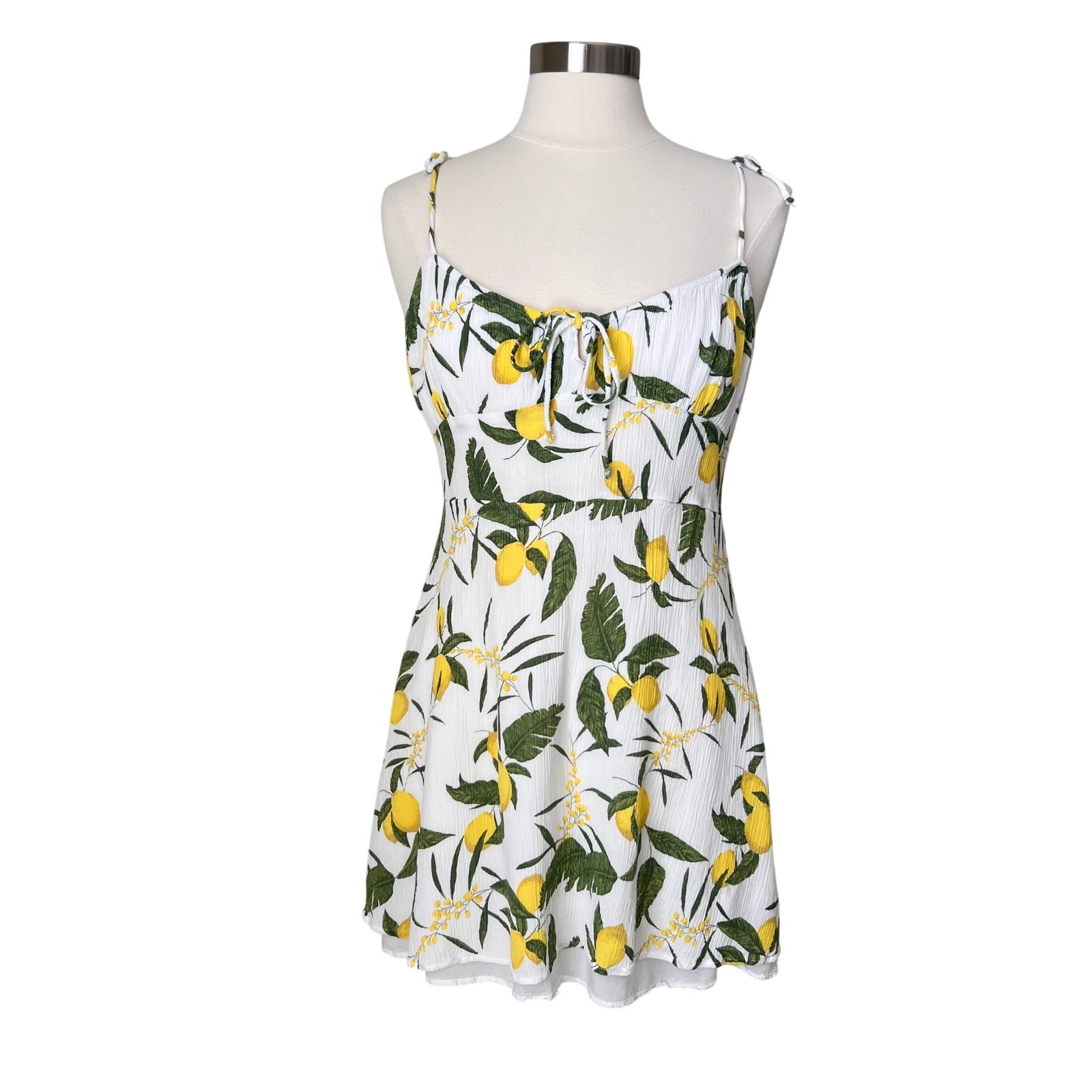 Pull&Bear Lemon Print Sweetheart Mini Dress White Yellow Green XL 9390/316/250