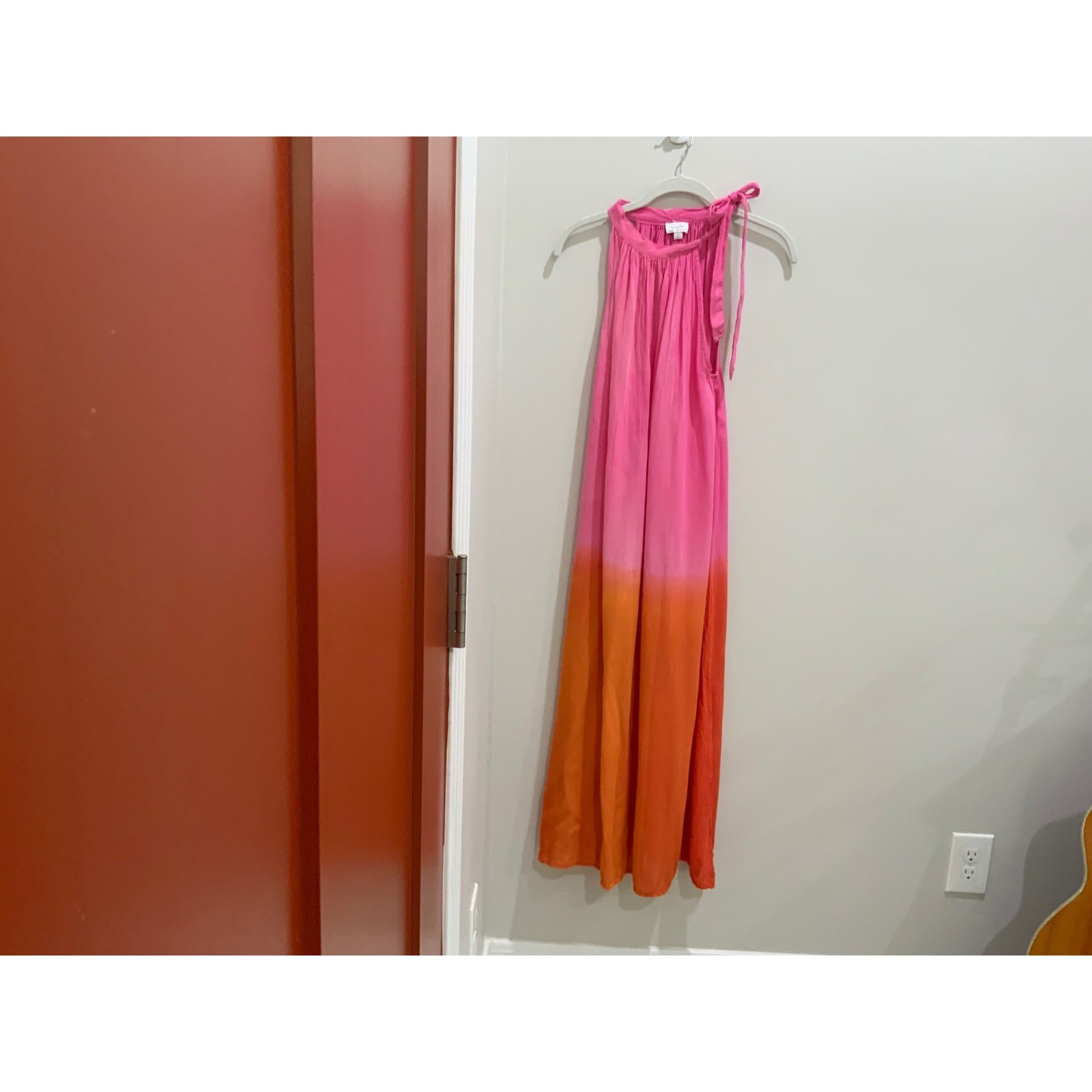 Mud Pie Pink Orange Ombre Halter Maxi Dress Side Slit Summer Beach Size S