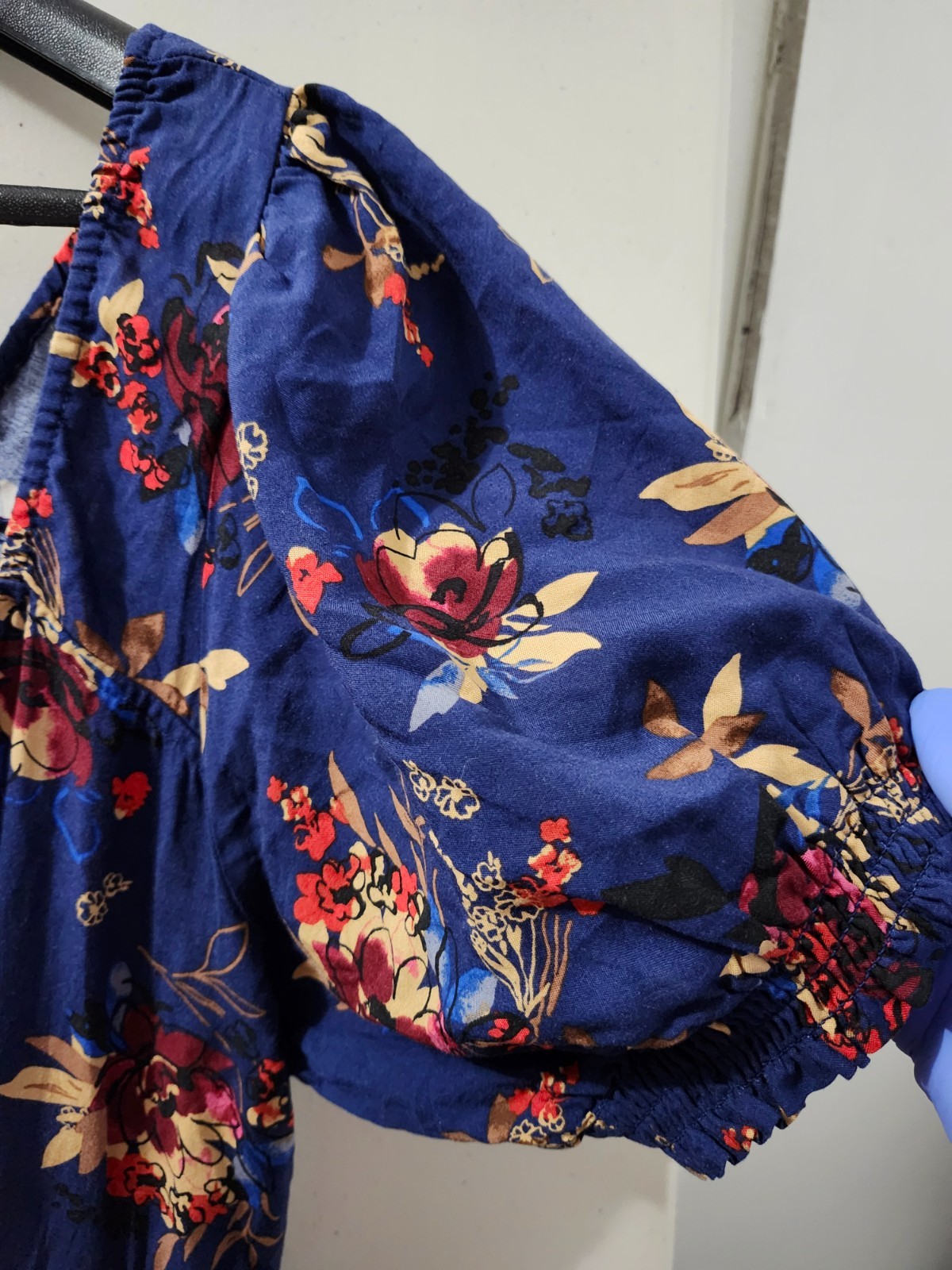 Torrid Dress Womens 1X Blue Skater Hook Eye Henley Floral Smock Short Sleeve Pkt