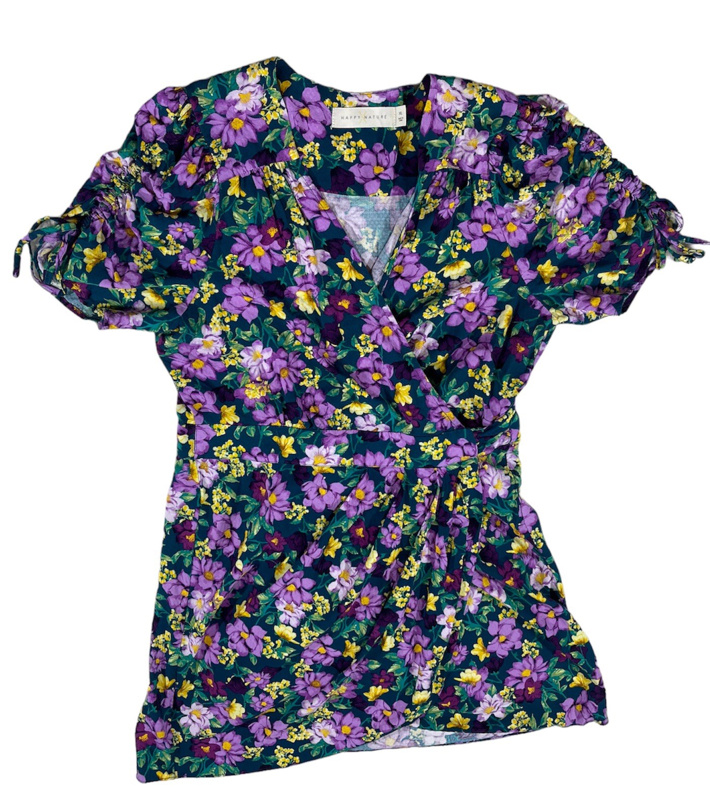 Happy X Nature Wrap Dress Size XL Womens Floral Short Sleeve J2