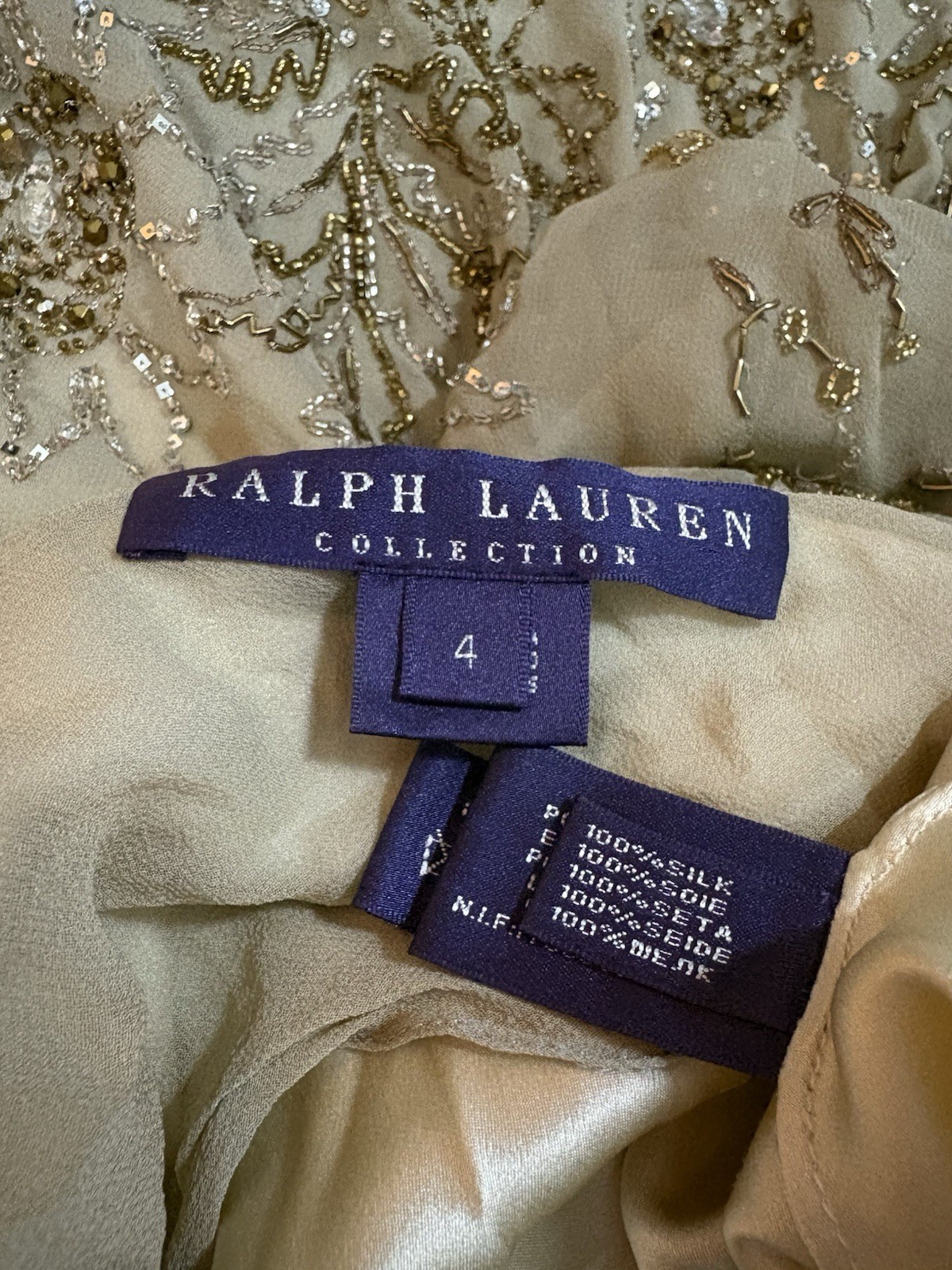 Ralph Lauren Collection Floral Silk Beaded Slip Dress Embellished Bias Vintage