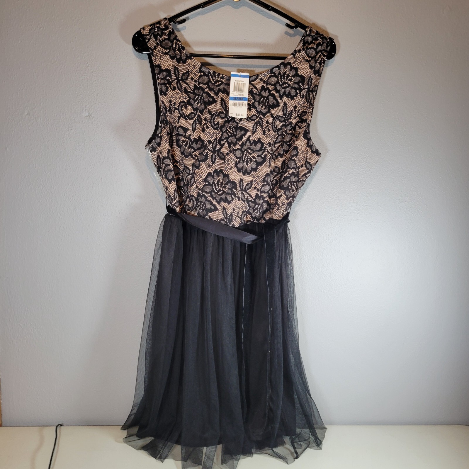 American Rag Womens Dress XL NWT Black Floral Top Solid Bottom Short Sleeve New