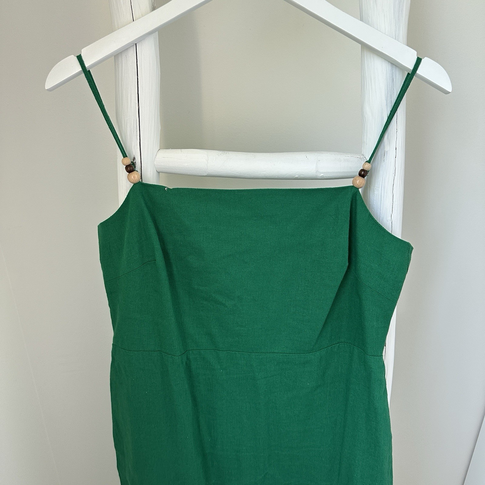 Rachel Zoe Green Solid Square Neck Smocked Lined Slip Midi Dress M