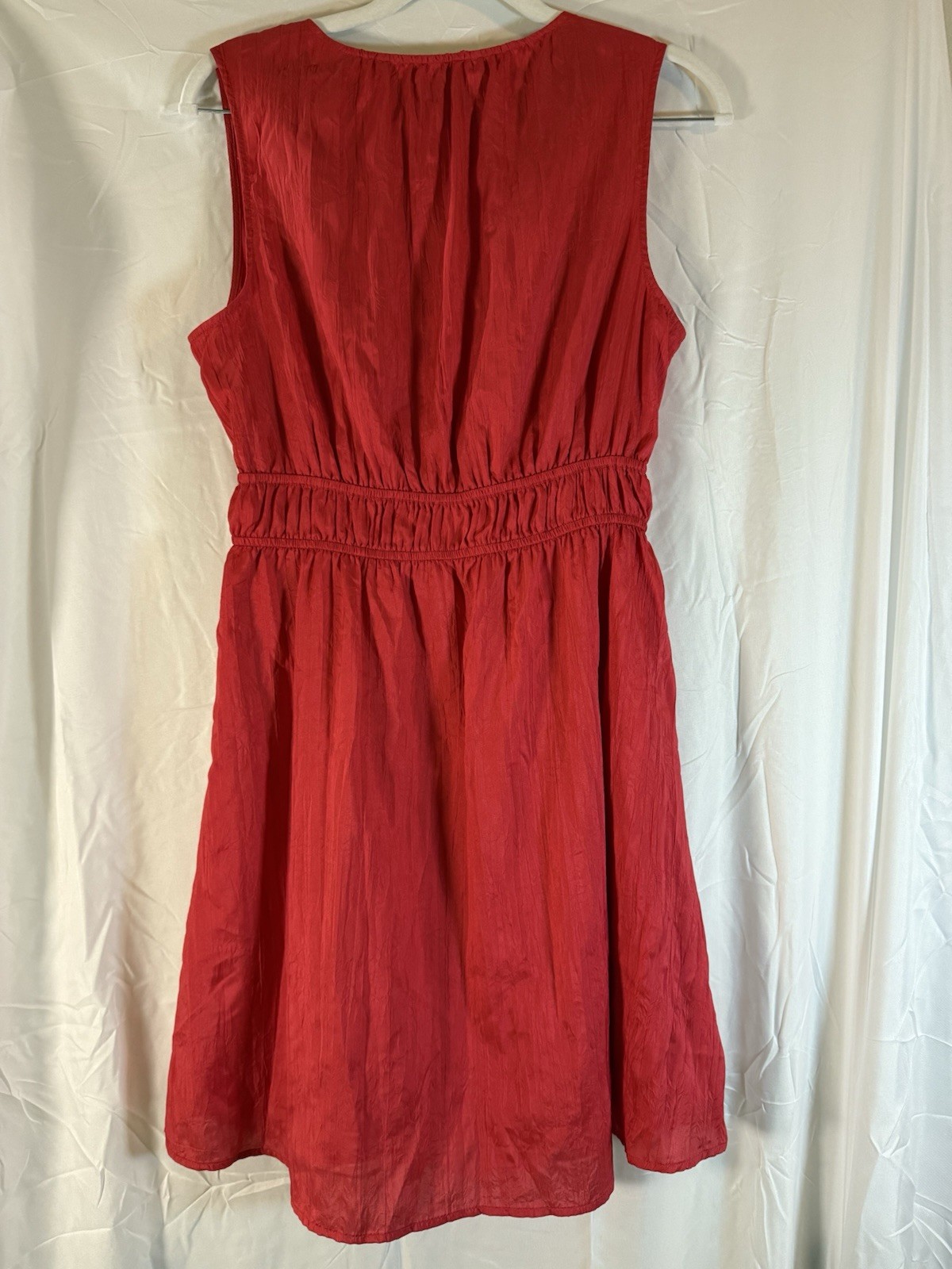 Red Cocktail Dress Aline Gap Size S Sleeveless Deep V Pockets Rouched Waist EUC