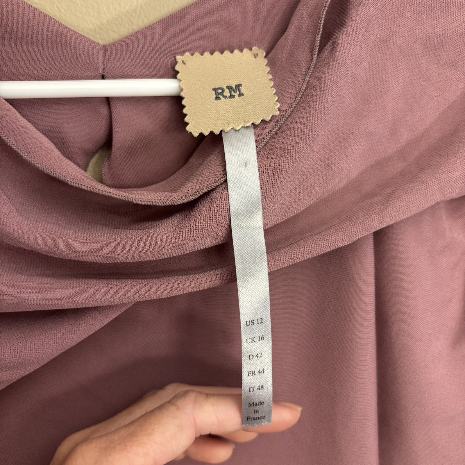 RM Roland Mouret Rose Mauve Flowy Asymmetric Dress, Draped Midi Dress Women’s 12