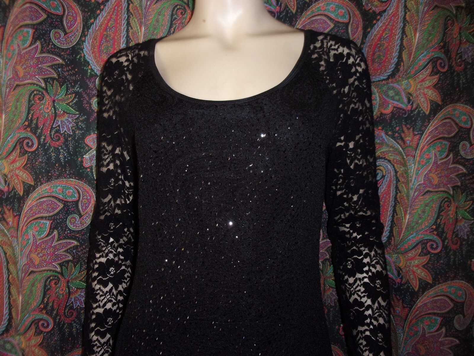 PICADILLY Black Knit Lace & Sparkle Elegant Fitted Dress Stunning Size S