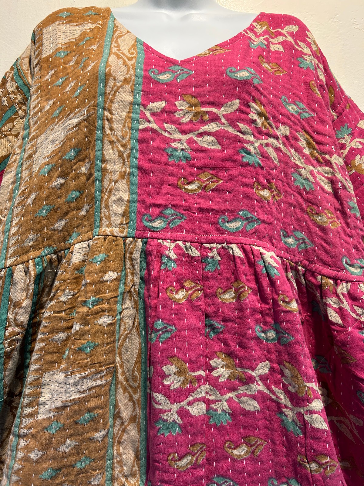 Nw FUNKY STUFF hippy boho vintage cotton pocket kantha maxi reversible DRESS 1X