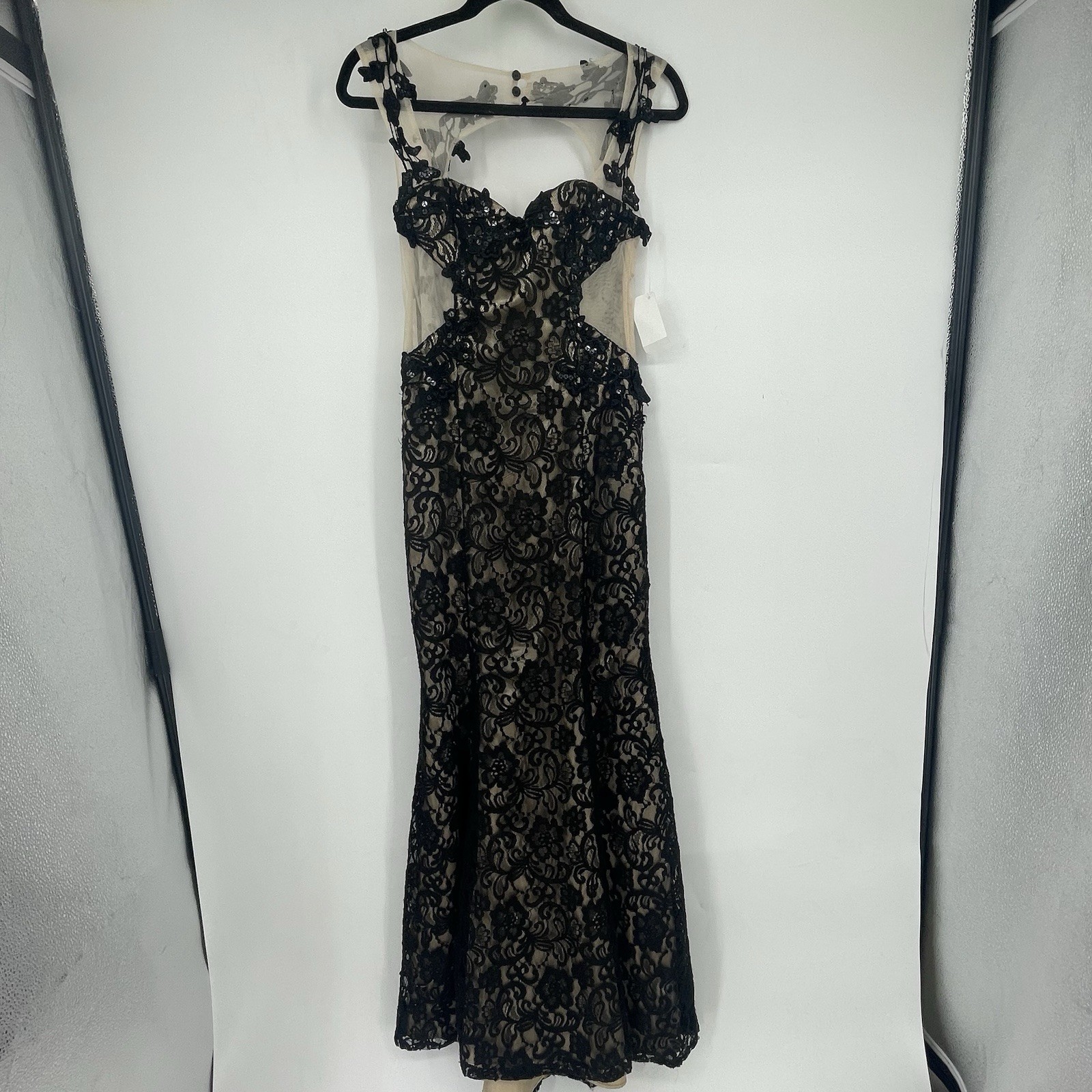 NEW Deb 3 4 Formal Black Lace Floral Sheer Maxi Dress Prom Wedding Cocktail NWT