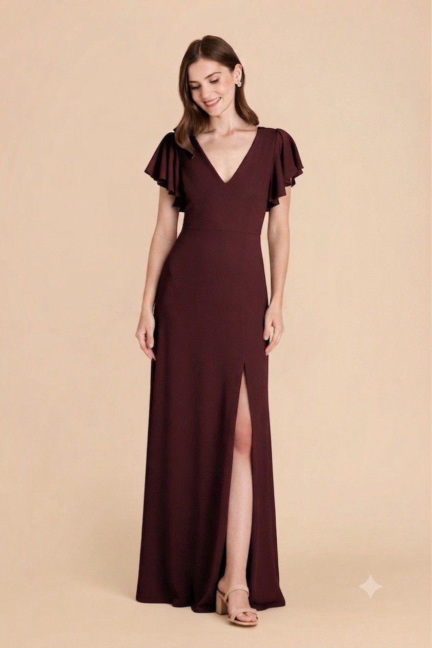 Birdy Grey Hannah Dress Women Size S Cabernet Maxi Bridesmaid Slit Formal Prom