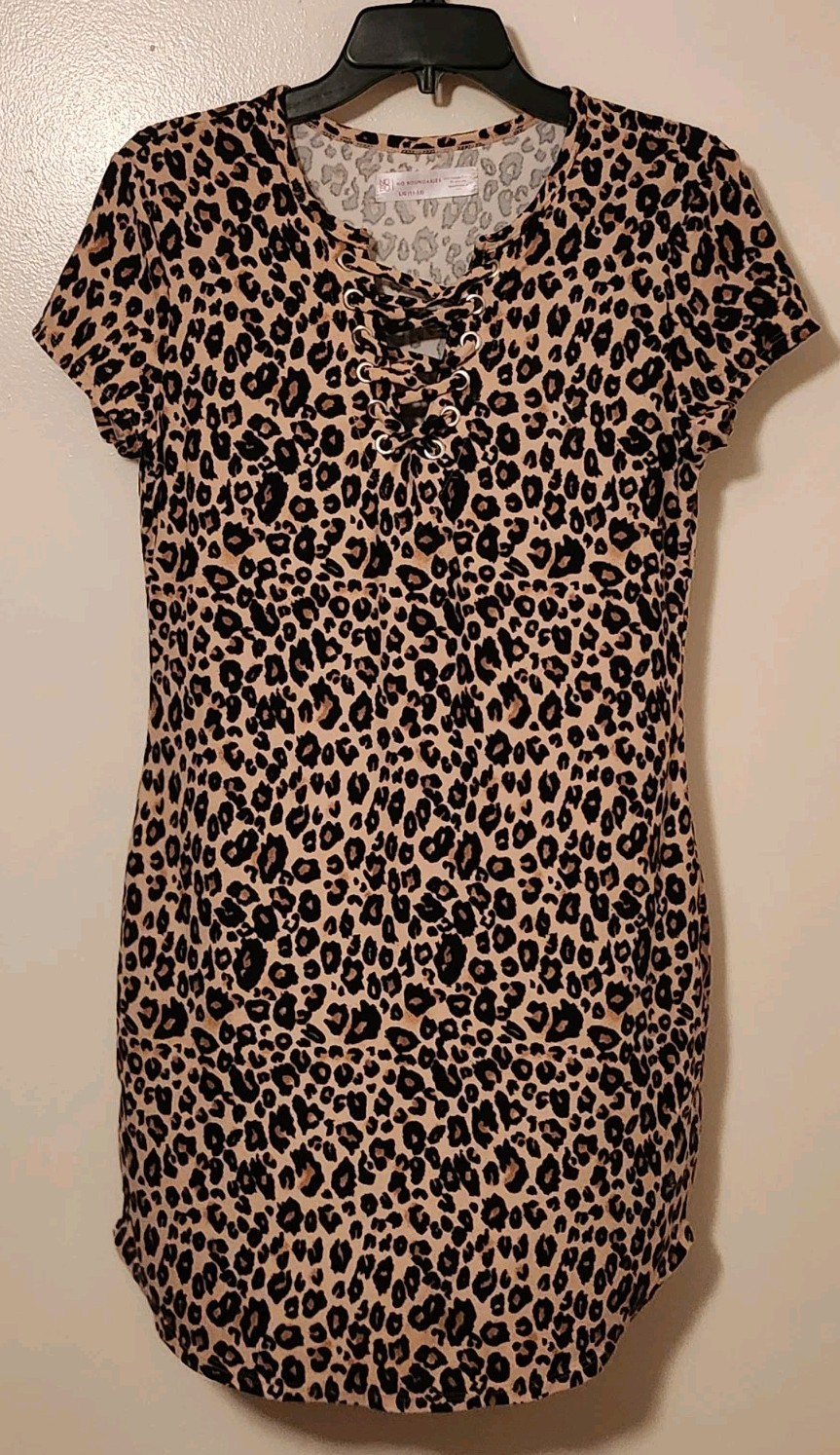 NoBoundaries Dress Leopard Print Sz L Junior New Without Tags Lace Up NWOT