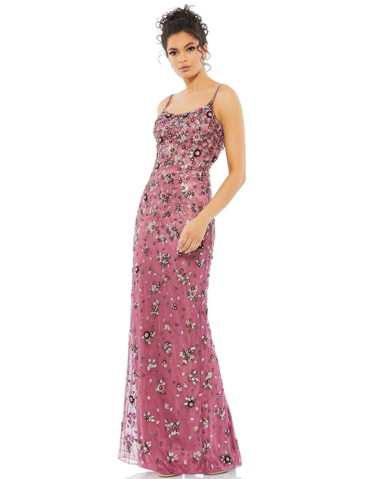NWT MAC DUGGAL FLORAL EMBELLISHED LOW BACK SCOOP NECK ROSE PINK DRESS 10 5477