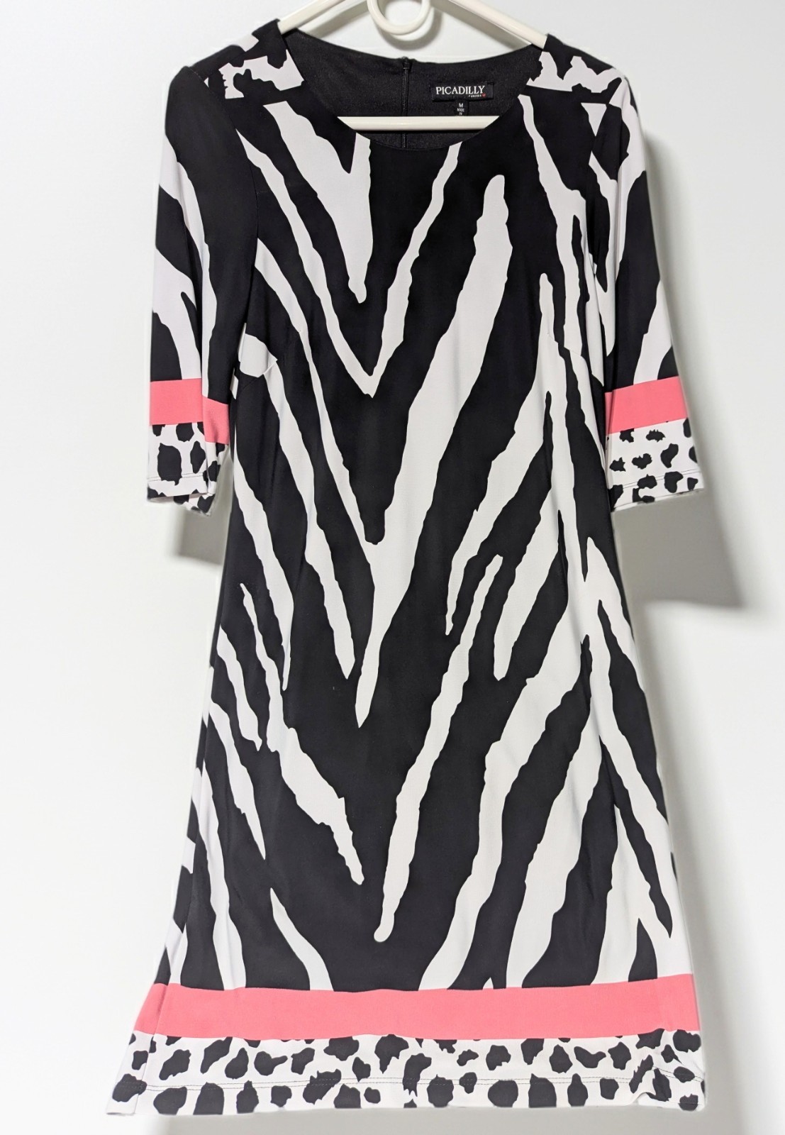 Picadilly Canada Zebra Print Dress Womens Medium Black White Pink Animal…