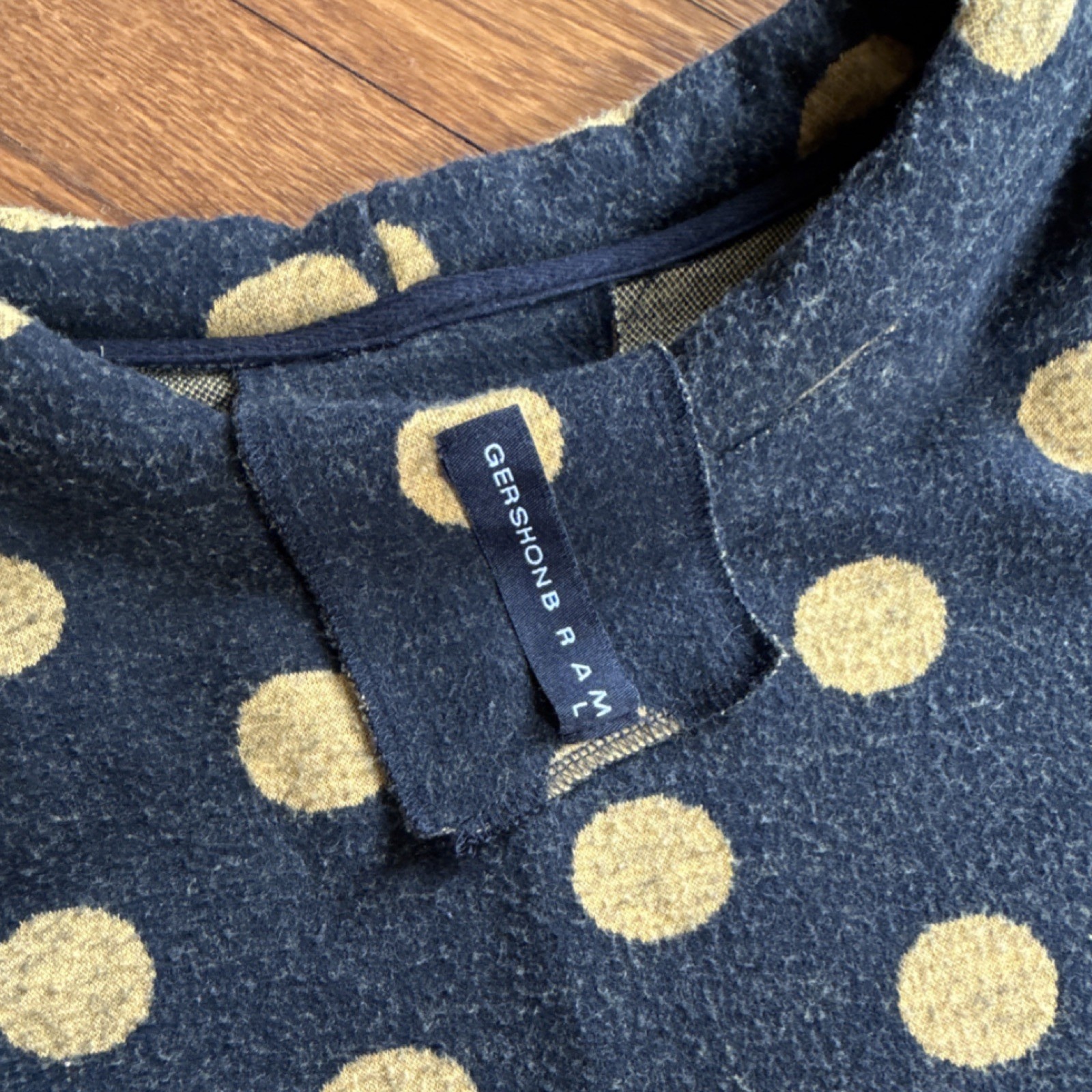 Gershon Bram Black Yellow Polka Dot Shift Long Sleeve Dress Size M