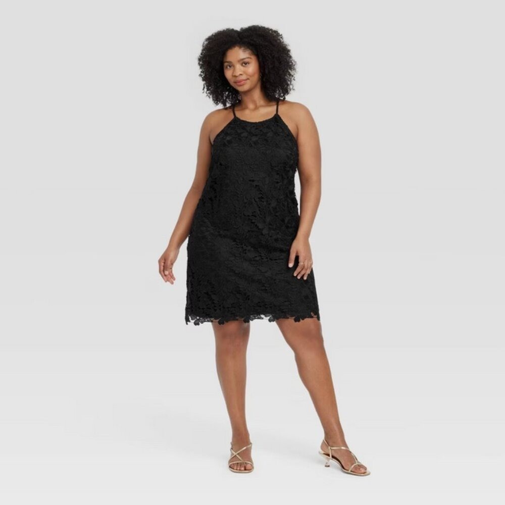 Women’s Mini Scalloped Lace Dress – A New Day Black L
