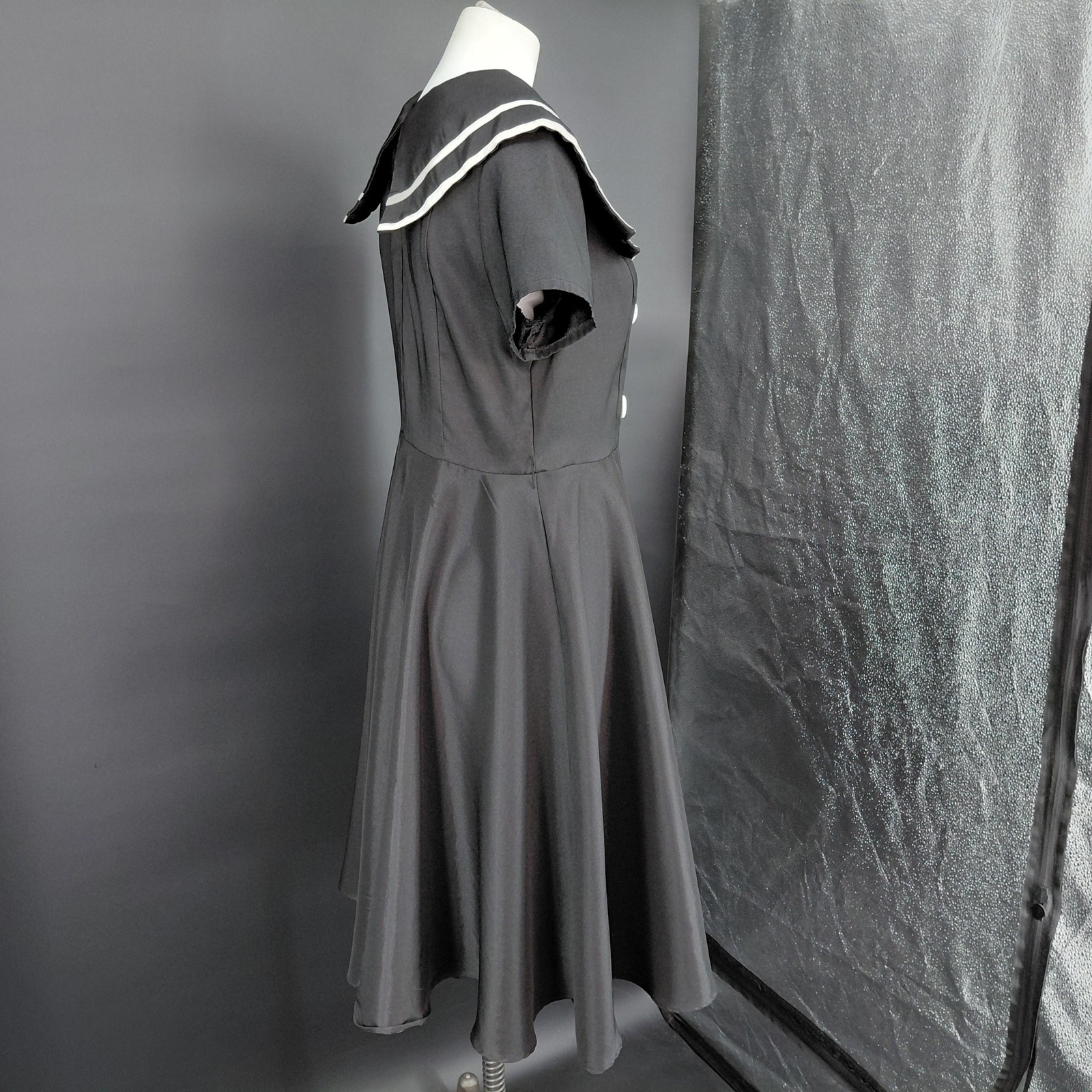 Chic Star Dress Womens 40 Black Sailor Collar Fit Flare Nautical Retro Party Alt