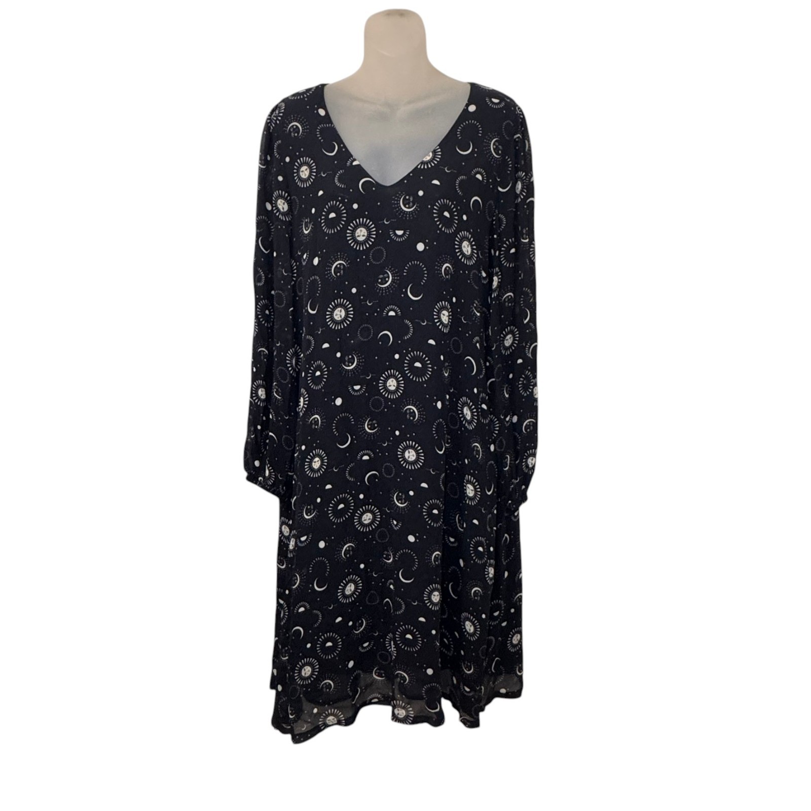 Jade by Johnny Was Celestial Sun Moon Star Sheer Midi Dress Size L