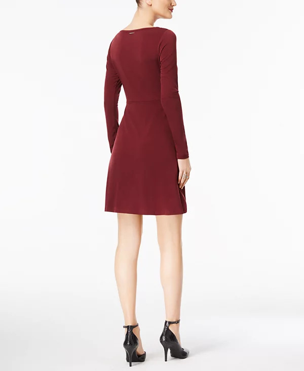 MICHAEL Michael Kors 3/4 Bell Sleeves Flounce Flared Drop Waist Mini Dress, PS