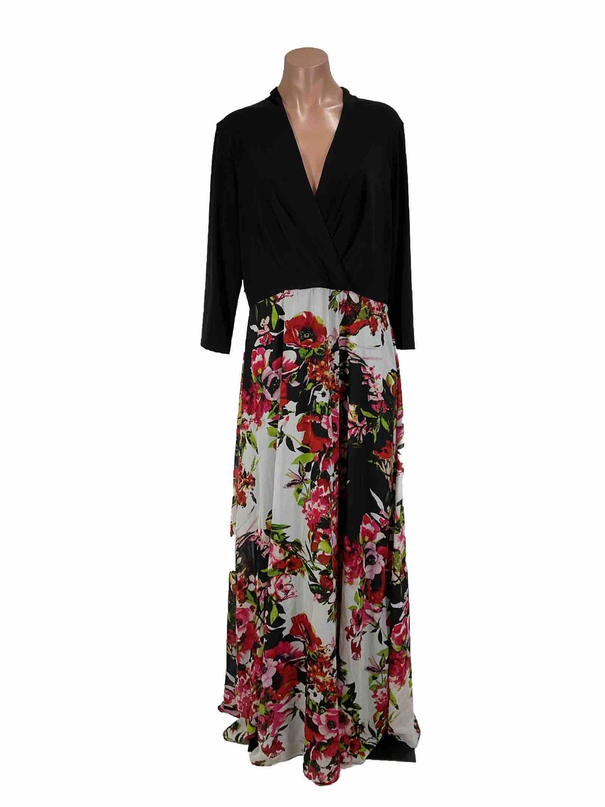 Be By Chetta B Long Sleeve Maxi Dress Womens Size 14 Black And Multicolor Floral