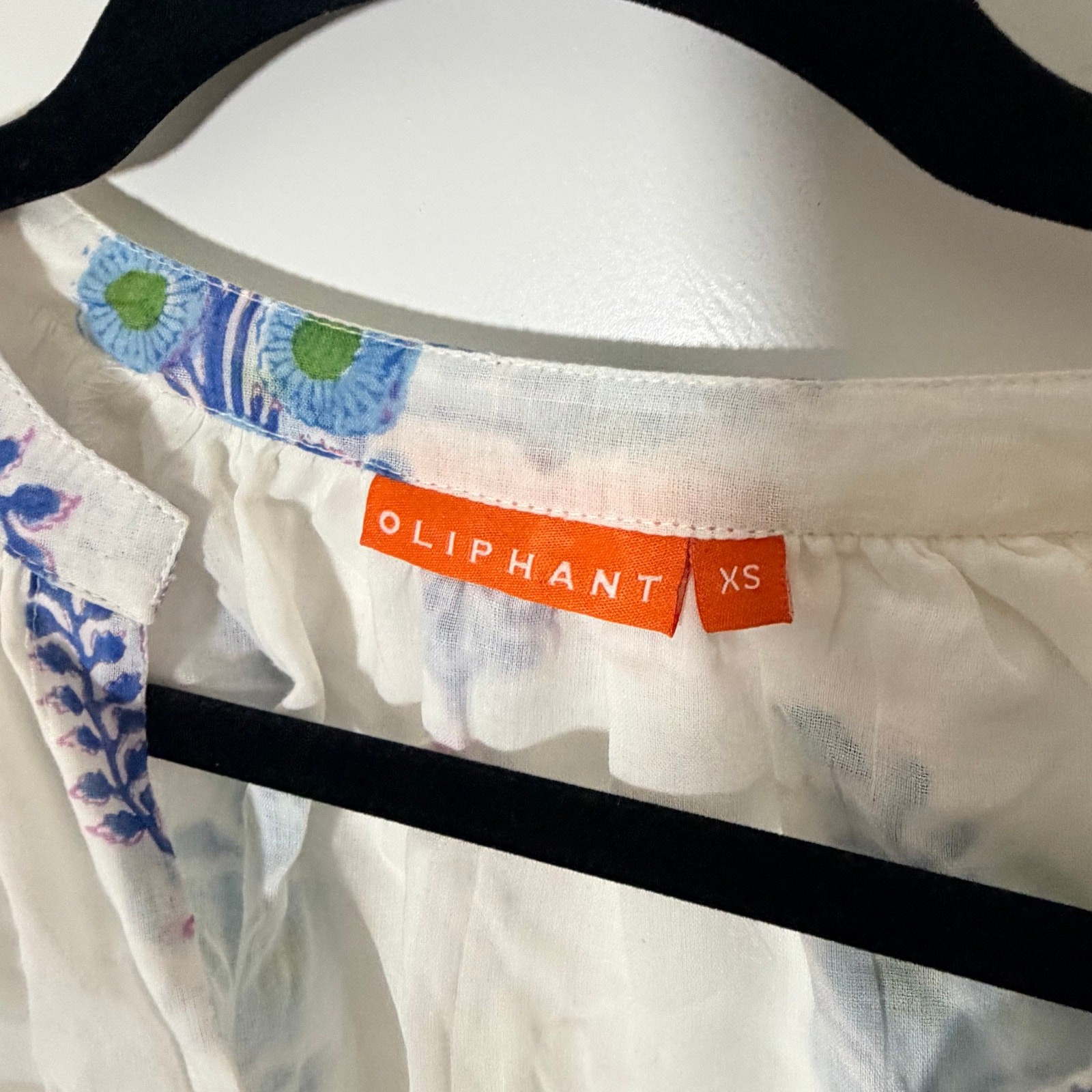OLIPHANT Tuckernuck Balloon Sleeve Short Cotton Blue Block Print Dress