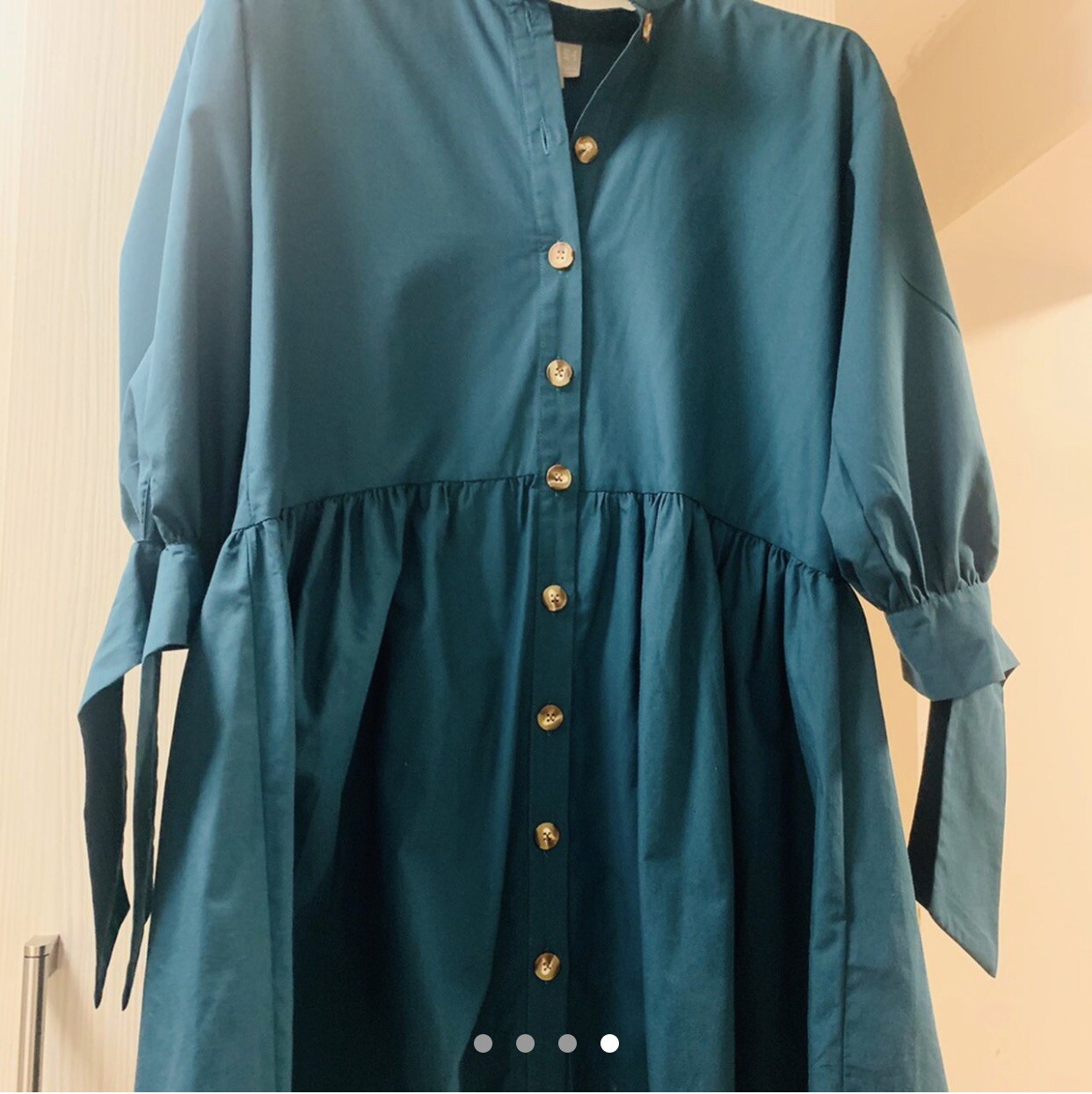 ASOS Design Grandad Collar Button Through Mini Smock Dress In Forest Green S NEW