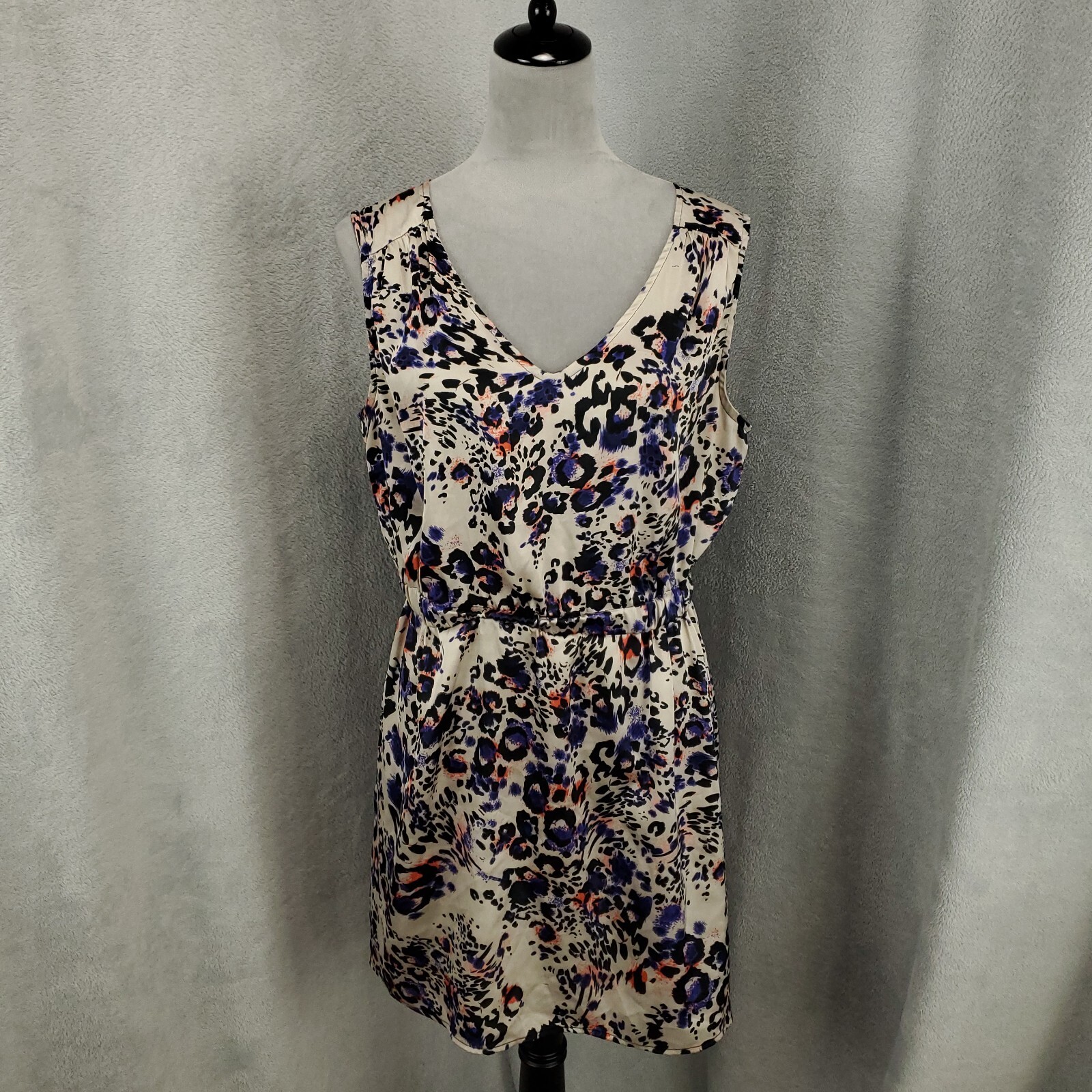 Womens Tunic Size Large Mini Micro Dress Satin Tank Artsy Animal Print Pullover