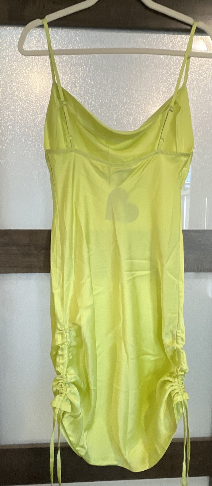 90’s Paper Heart Sleek Spaghetti Strap Slip Dress Drawstring Ruched Sides Sz XS