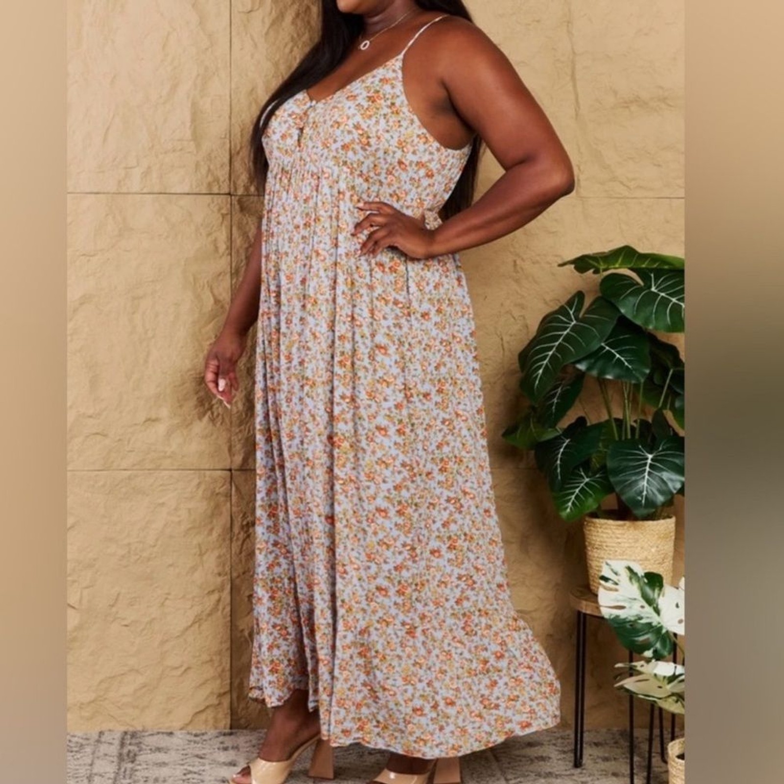 HEYSON Take Your Chances Full Size Floral Halter Neck Maxi Dress Size 1XL