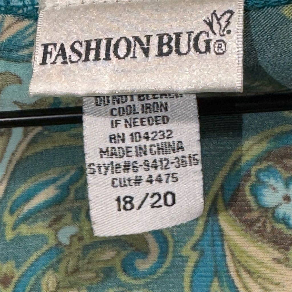 Fashion Bug Plus 18/20 Top Green Baroque Print Sequin Waist Surplice Asym Hem