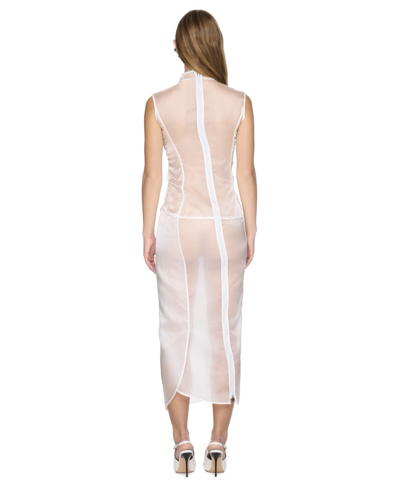 Coperni White Sheer Organza Sleeveless Zip Dress