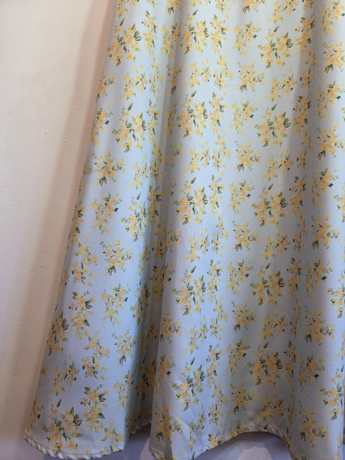 UNBRANDED Size L Blue/Yellow Floral Square Neck Corset Back Lace Up Midi Dress