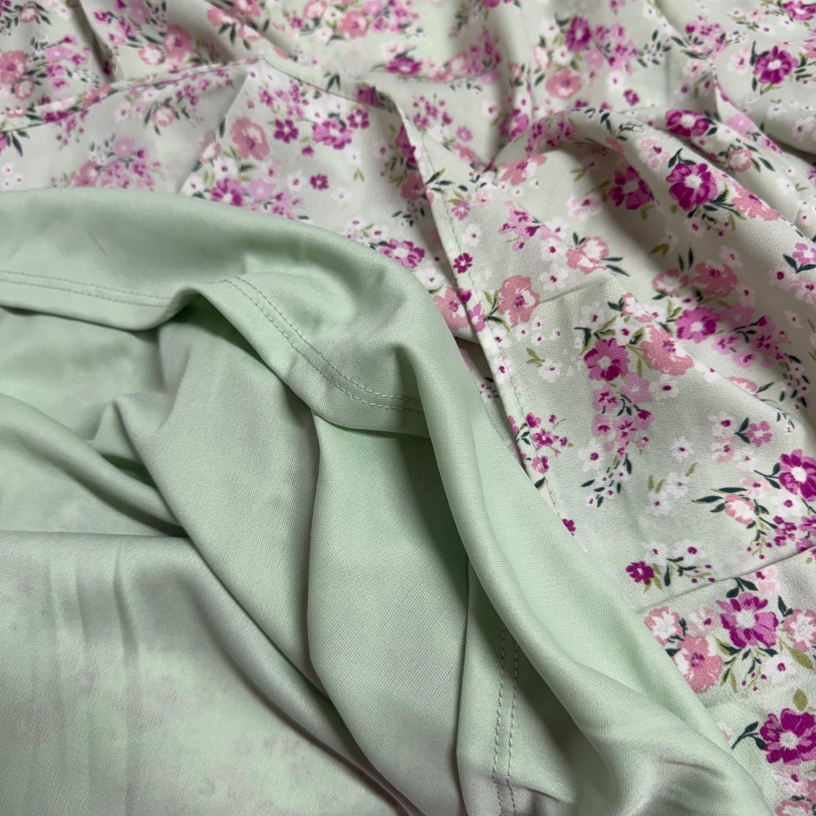 Andree by Unit Sage Green Floral Mock Neck Puff Sleeve Mini Dress Women Large