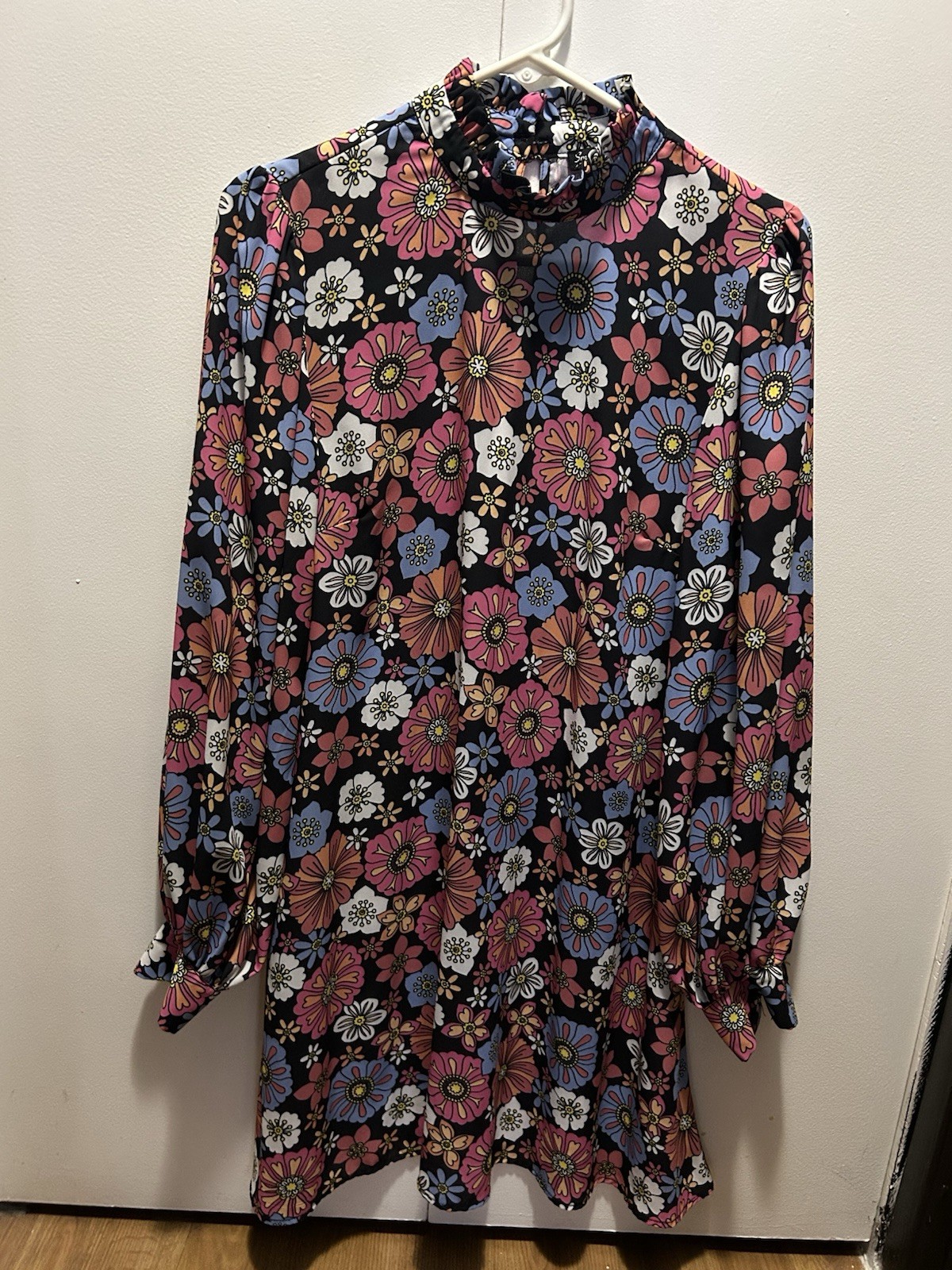 Unique Vintage 60s 70s Mod Floral Print Midi Dress – Size Large – EUC