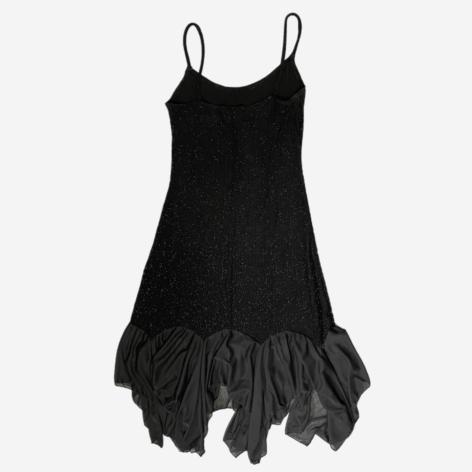 Vintage Y2K Onyx Nite Black glitter dress handkerchief hem holiday sparkle M