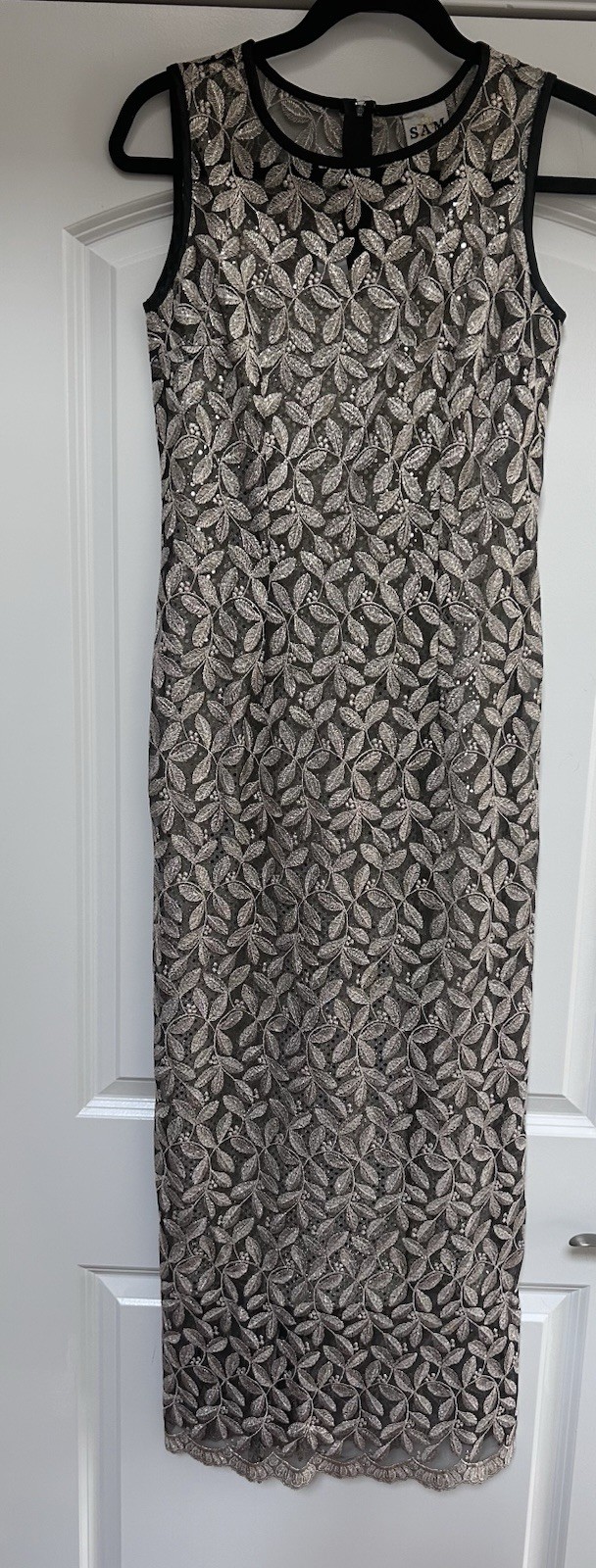 Sam Sheer Embroidered Glitter Slip Lined Cocktail Midi Dress Women Sz S Formal