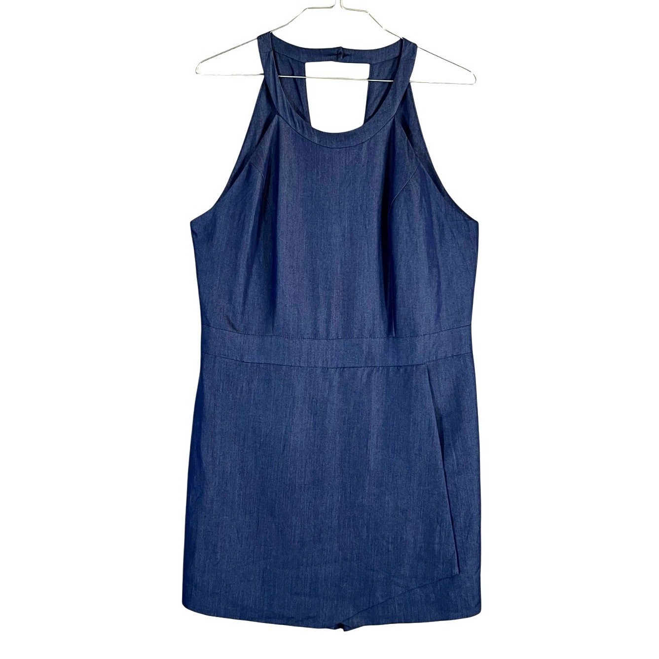 New York + Company Romper Skort Halter Denim Women’s XL Blue Keyhole Shorts