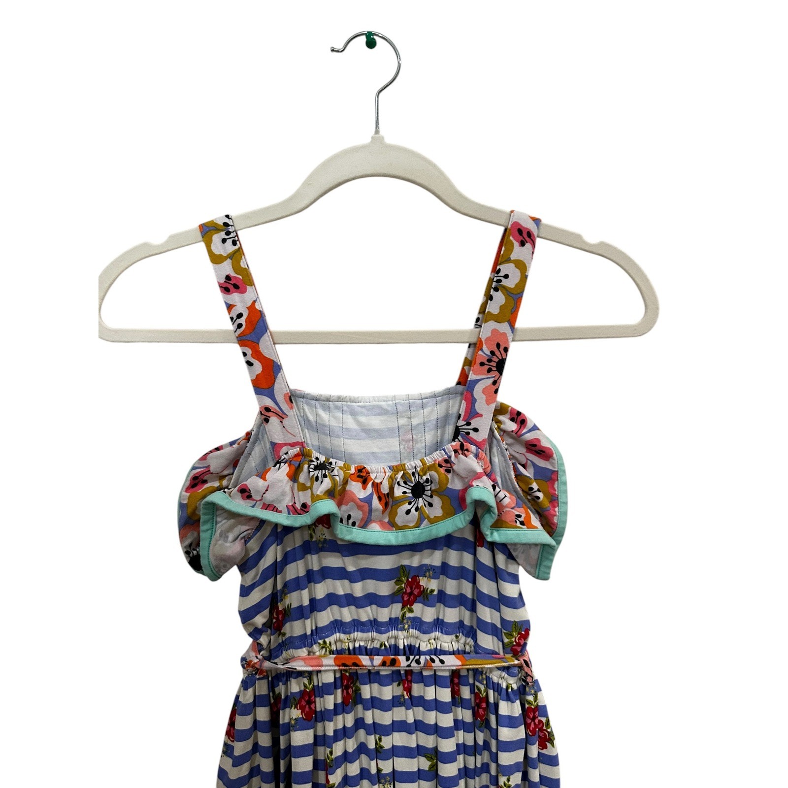 Matilda Jane Girls Blue White Striped Floral Maxi Size 12 Mixed Print Ruffle