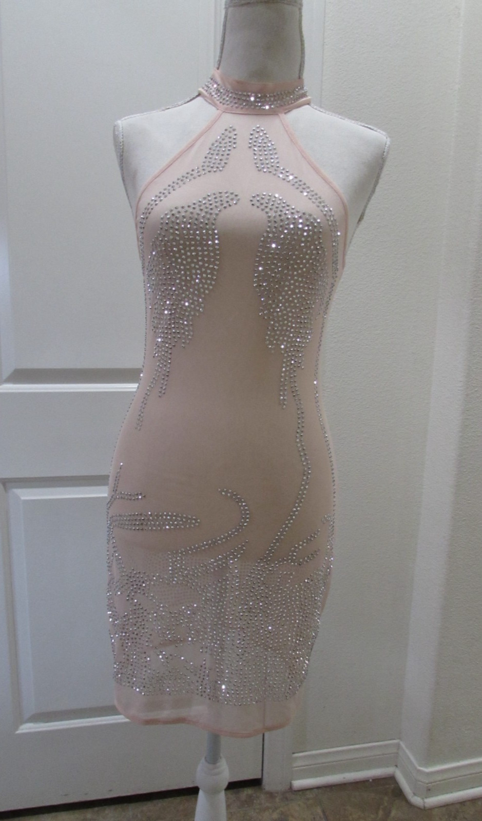 Sleeveless Sheath Sheer Mesh Embellished Rhines Mini Dress Pink Unbranded Size M