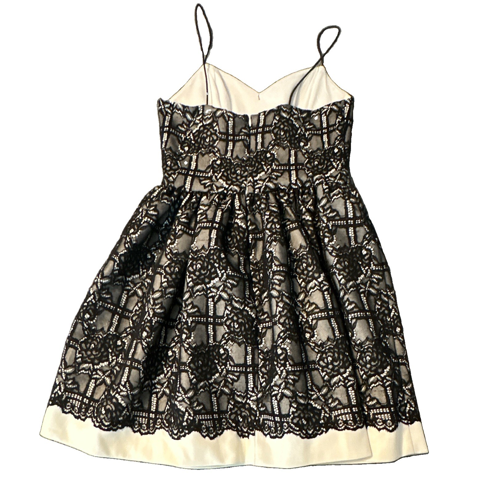 AQUA Fit & Flare Dress Sweetheart Spaghetti Strap Lace Floral Black/White S
