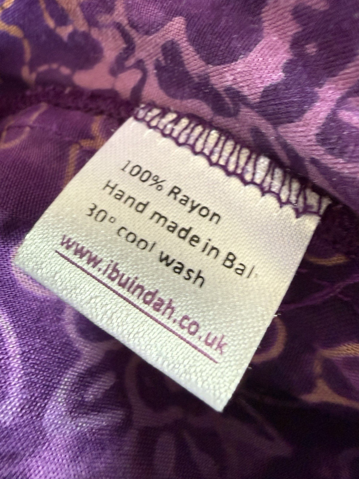 IBU INDAH Bali Batik Tunic Top Dress L XL Purple Rayon Hand Made Boho Asymmetric