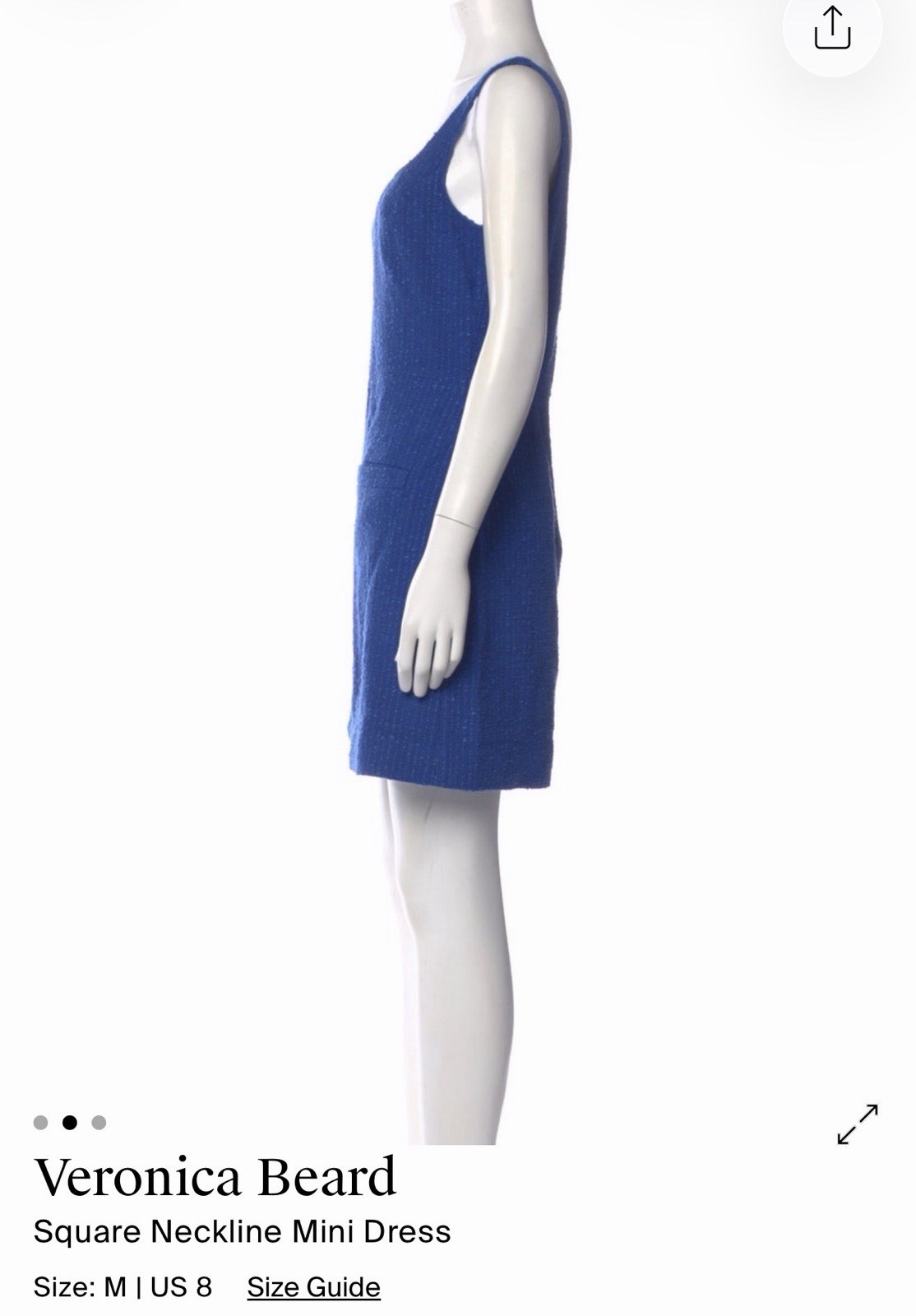 Veronica Beard Blue Textured Tweed Mini Dress | Square Neck | Sleeveless | Sz 8
