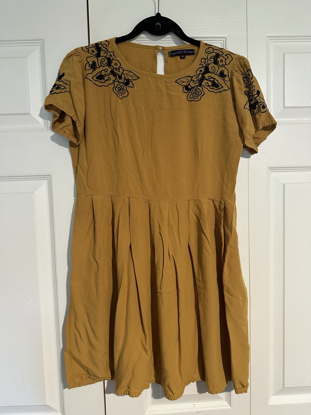Sugarhill Boutique Women’s Brown Floral Embroidered A-Line Dress Keyhole XL