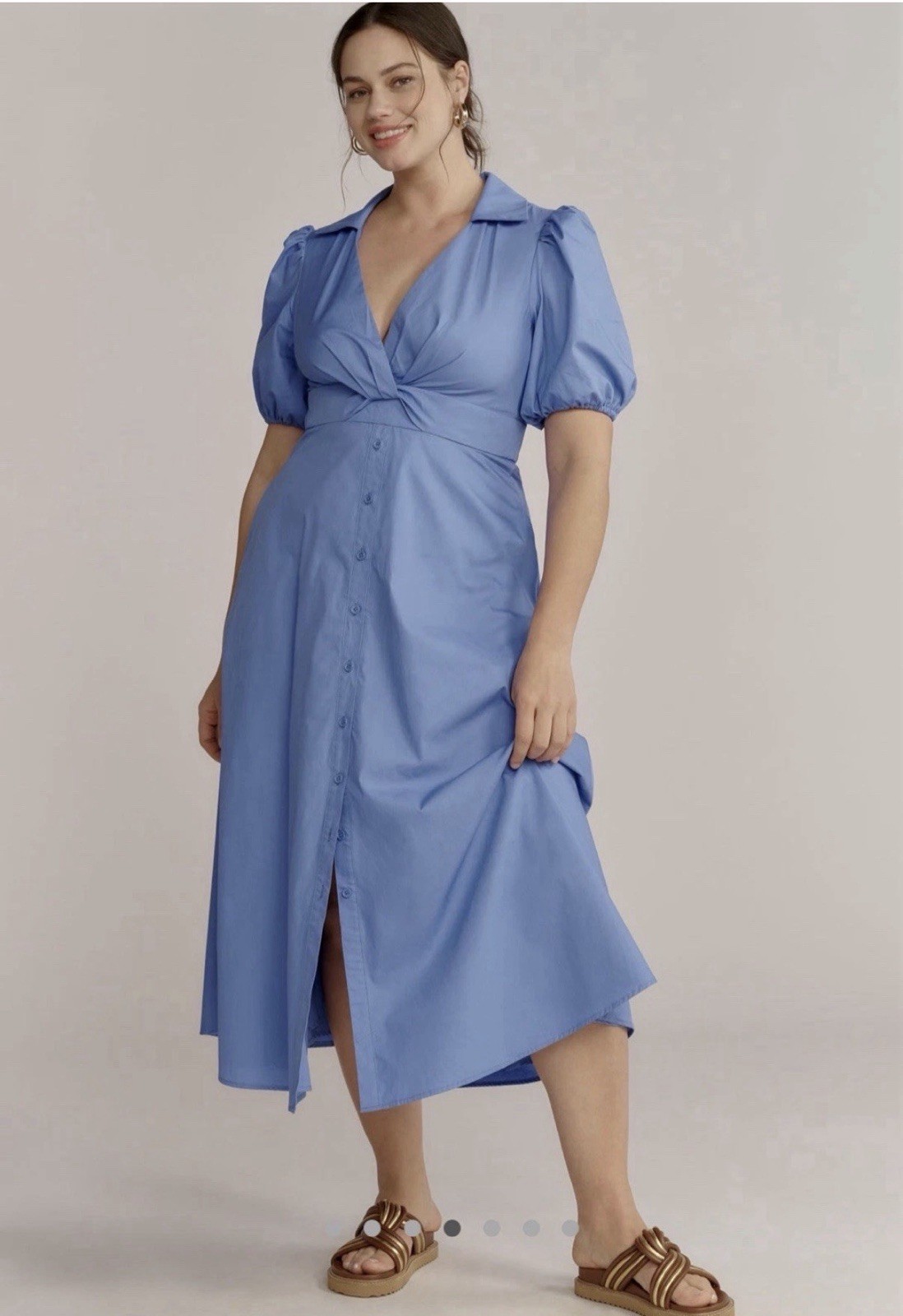 Anthropologie 20W Hutch Laurel Puff-Sleeve Midi Dress Cornflower Blue! NWT