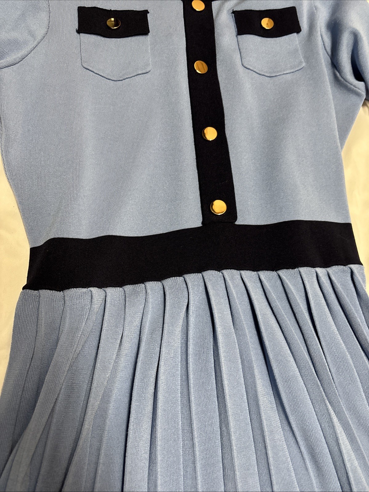 Alexia Admor Women’s Anders Fit And Flare Dress, Blue, Size XL, Gold Detail