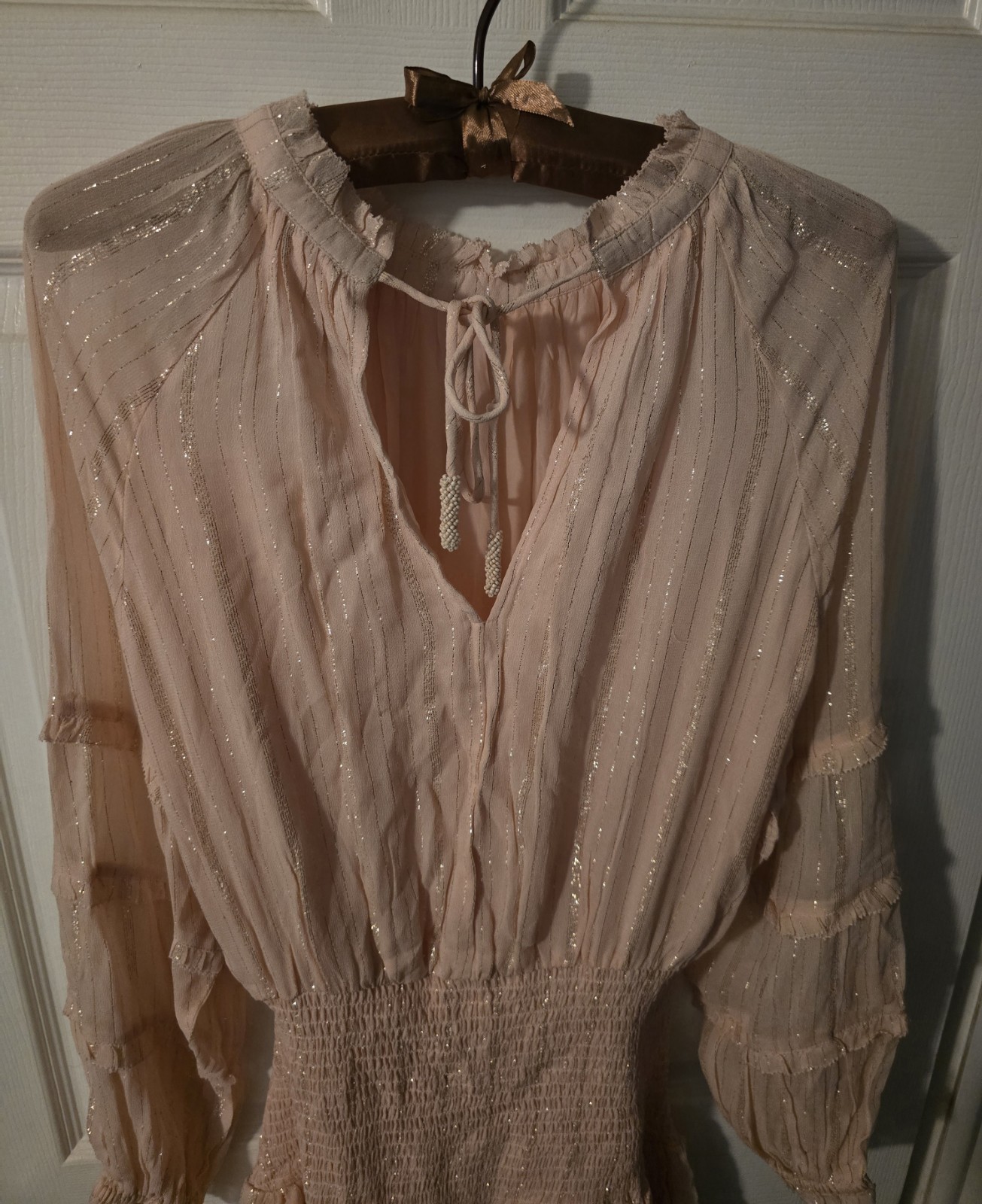 Allison New York Pixie Mini Dress Blush Pink Size Small Chiffon Ruffled Smocked