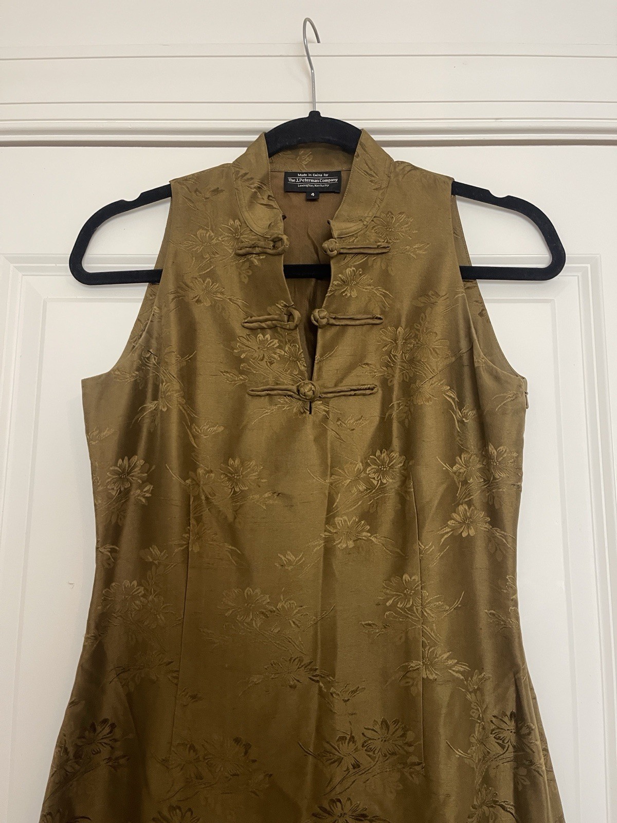 The J. Peterman Company Mandarin Collar Silk Dress Sz 4 Floral Jacquard Vintage