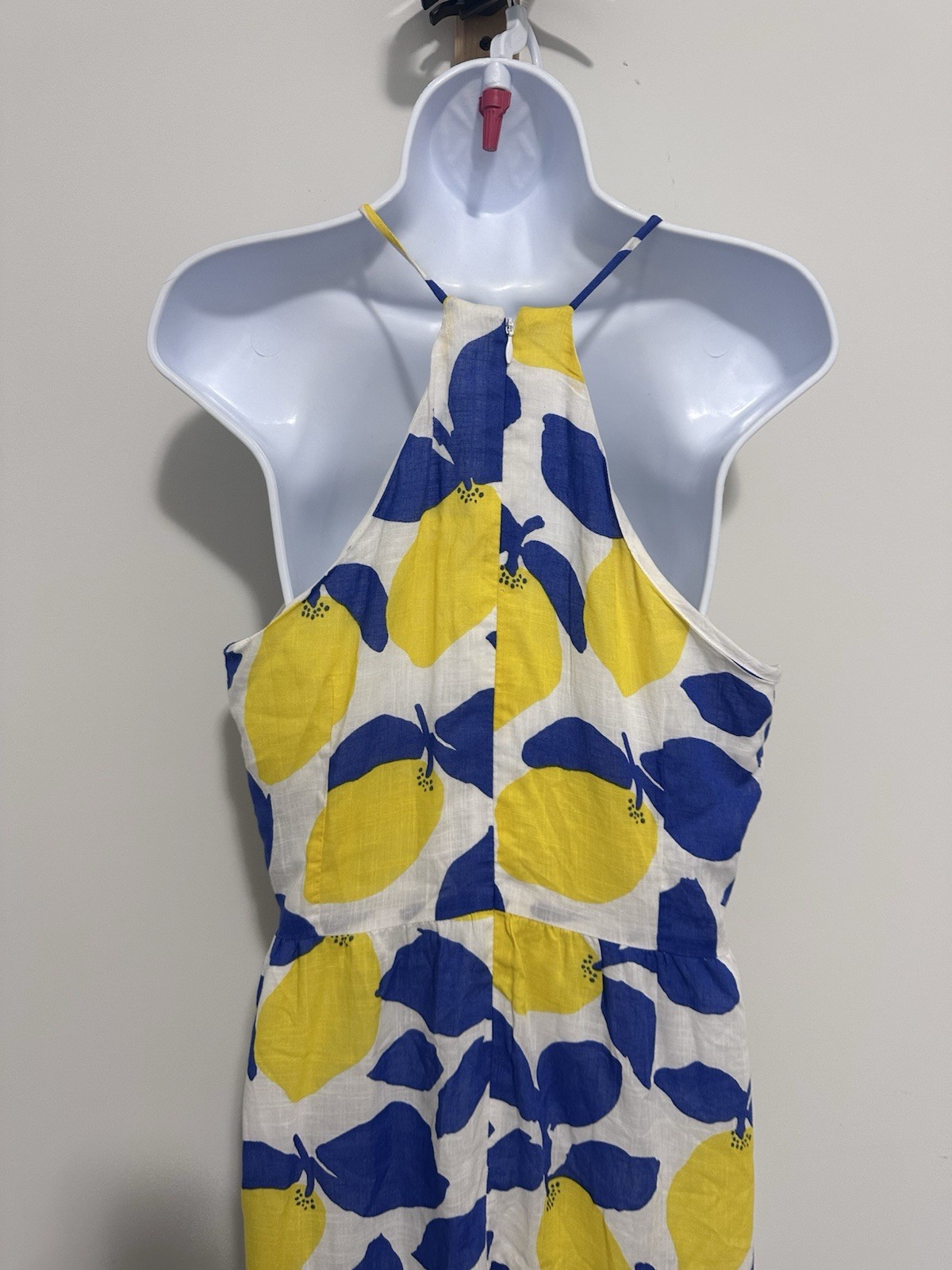 Loft Bright Yellow & Blue Lemon Print Sundress Midi Dress NWT